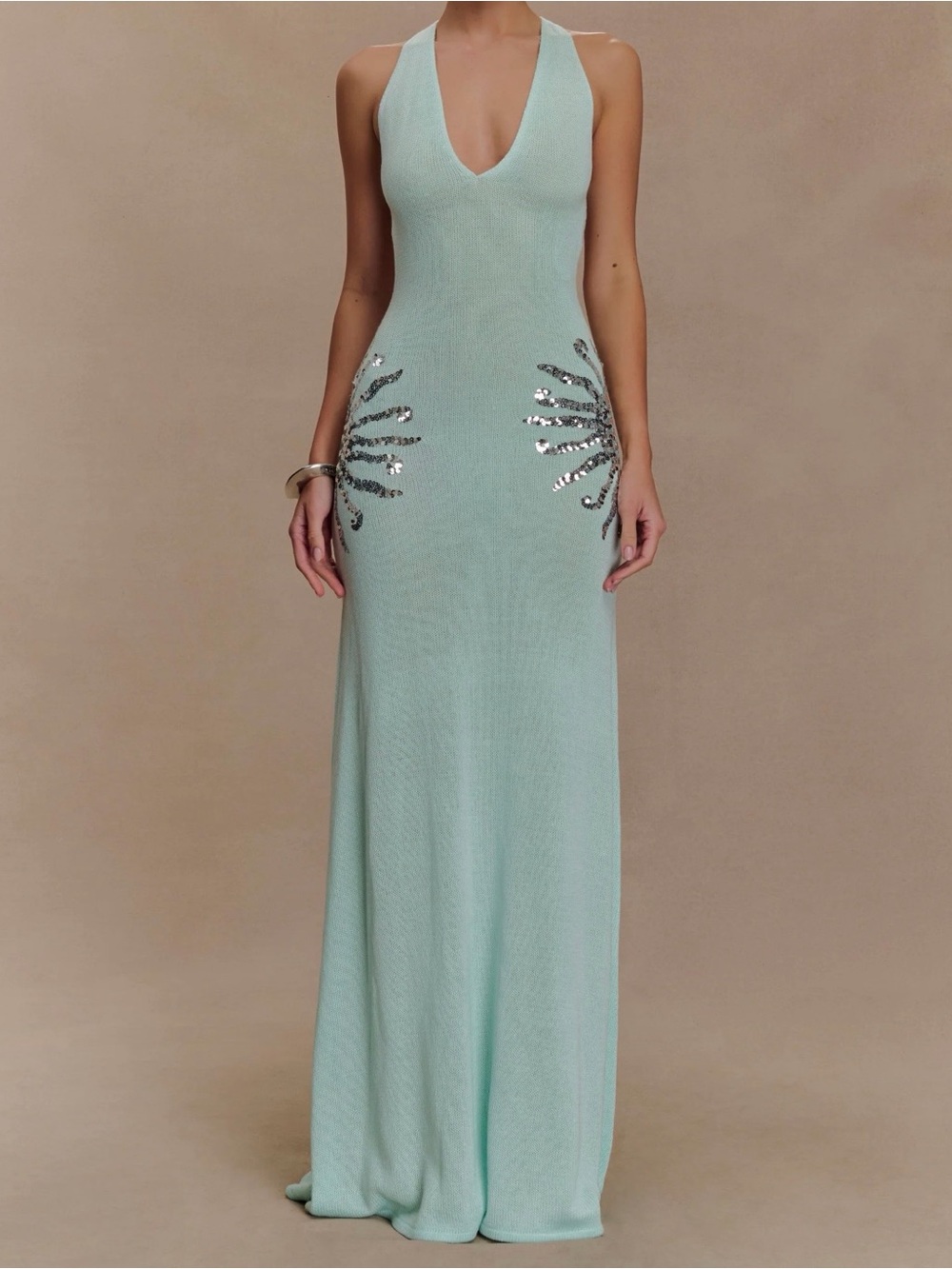 MESHKI - Ellington Knit Maxi Dress With Sequin - Lagoon (size L)